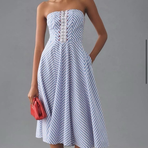 Anthropologie Dresses & Skirts - Anthropologie Maeve Strapless A-Line Blue and White Dress